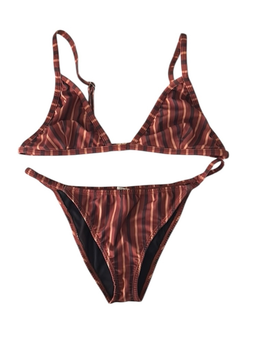 Heartland & Baulch Striped Rust Triangle Bikini Set - Women's Swim size Medium